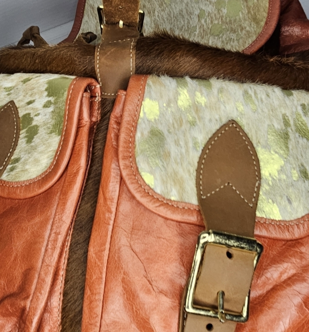 Authentic Hair-On Cowhide Leather Backpack Rustic Western Travel Bag Made in USA - Picture 5 of 13